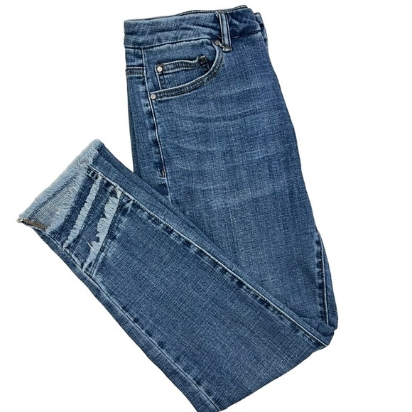 TRU Luxe Skinny Ankle Denim Blue Jean Medium Wash w Frayed Tiered Hem Size 6 - Picture 11 of 11